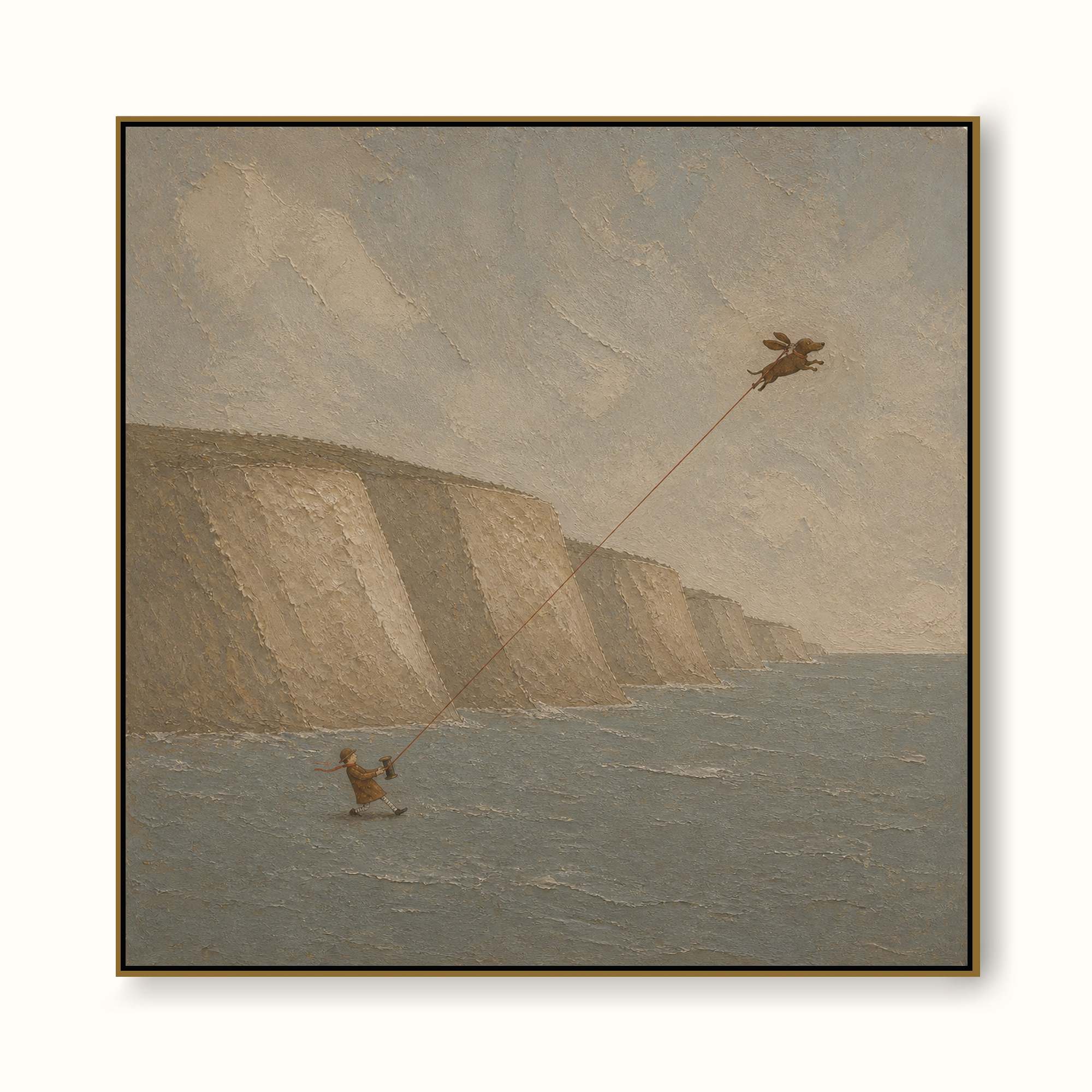 Hand Painted Vintage Abstract Pet Travel Painting Flying Dog Large Wall Art