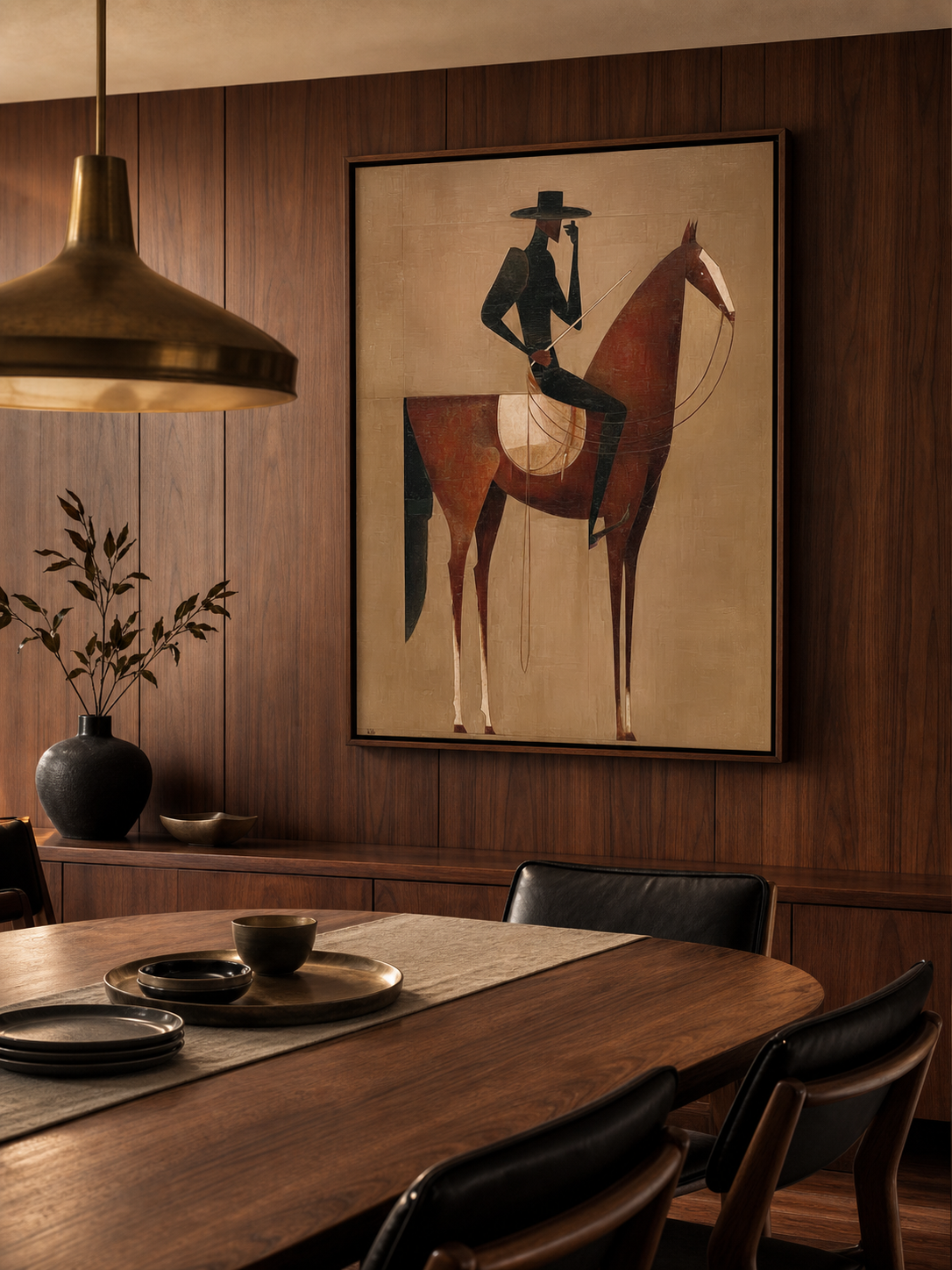 Vintage Minimalist Horse Painting Framed Cowboy Canvas Wall Art For Bedroom Sanctuary