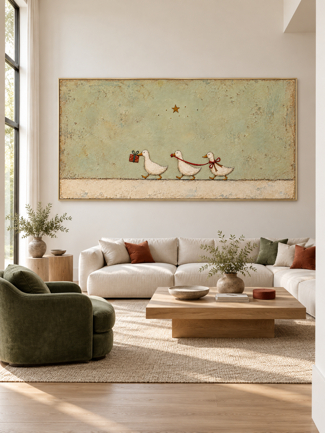 Hand Painted Ducks With Gift Wall Art Playful Farm Animal Storybook Artwork