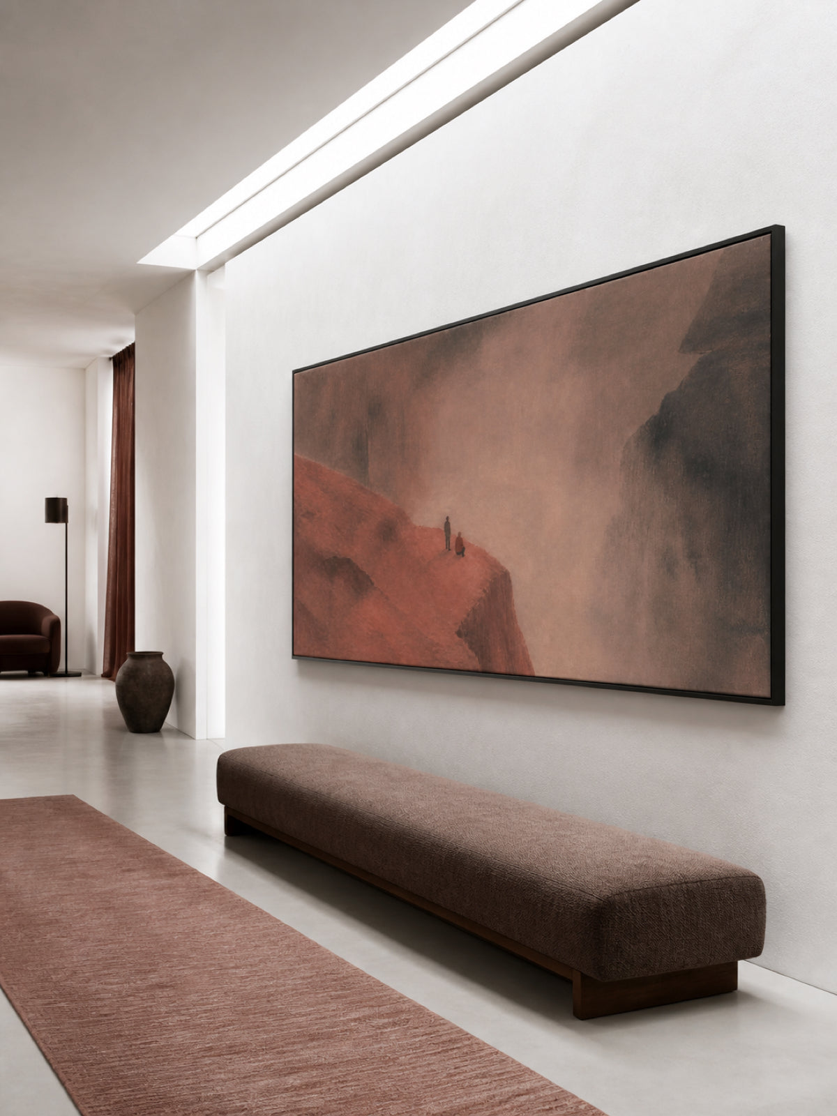 Misty Canyon Travelers Hand-Painted Wall Art Original Canvas Painting In Earth Tones