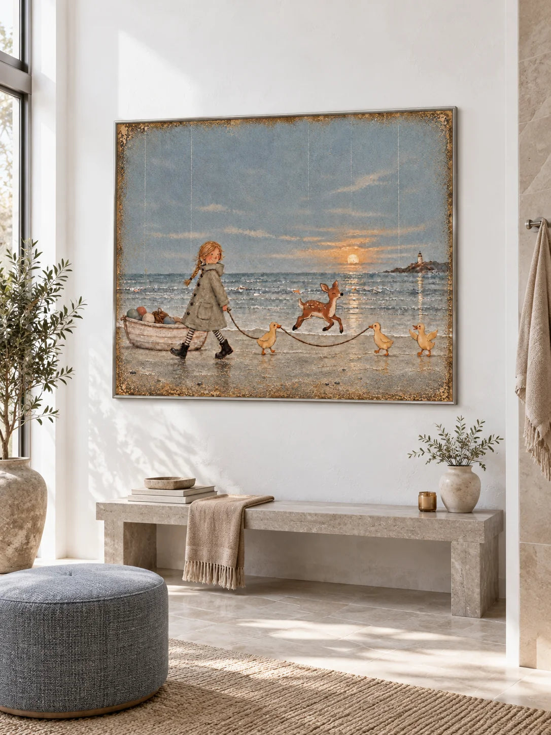 Whimsical Sunset Adventure Canvas Art With Girl And Animals For Kids Room Decor
