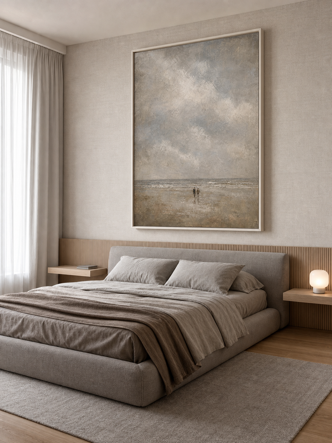 Neutral Coastal Beach Painting For Modern Living Room Wall Art Decor