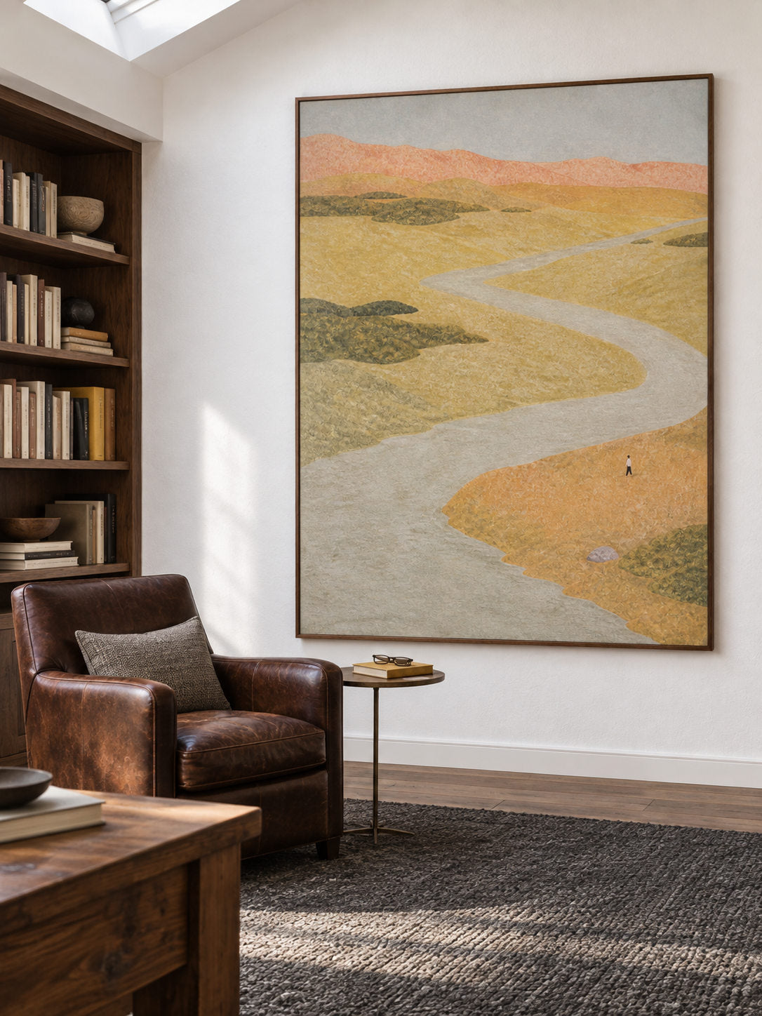 Lone Walker Beside A Meandering Coastal Estuary Contemporary Landscape Painting