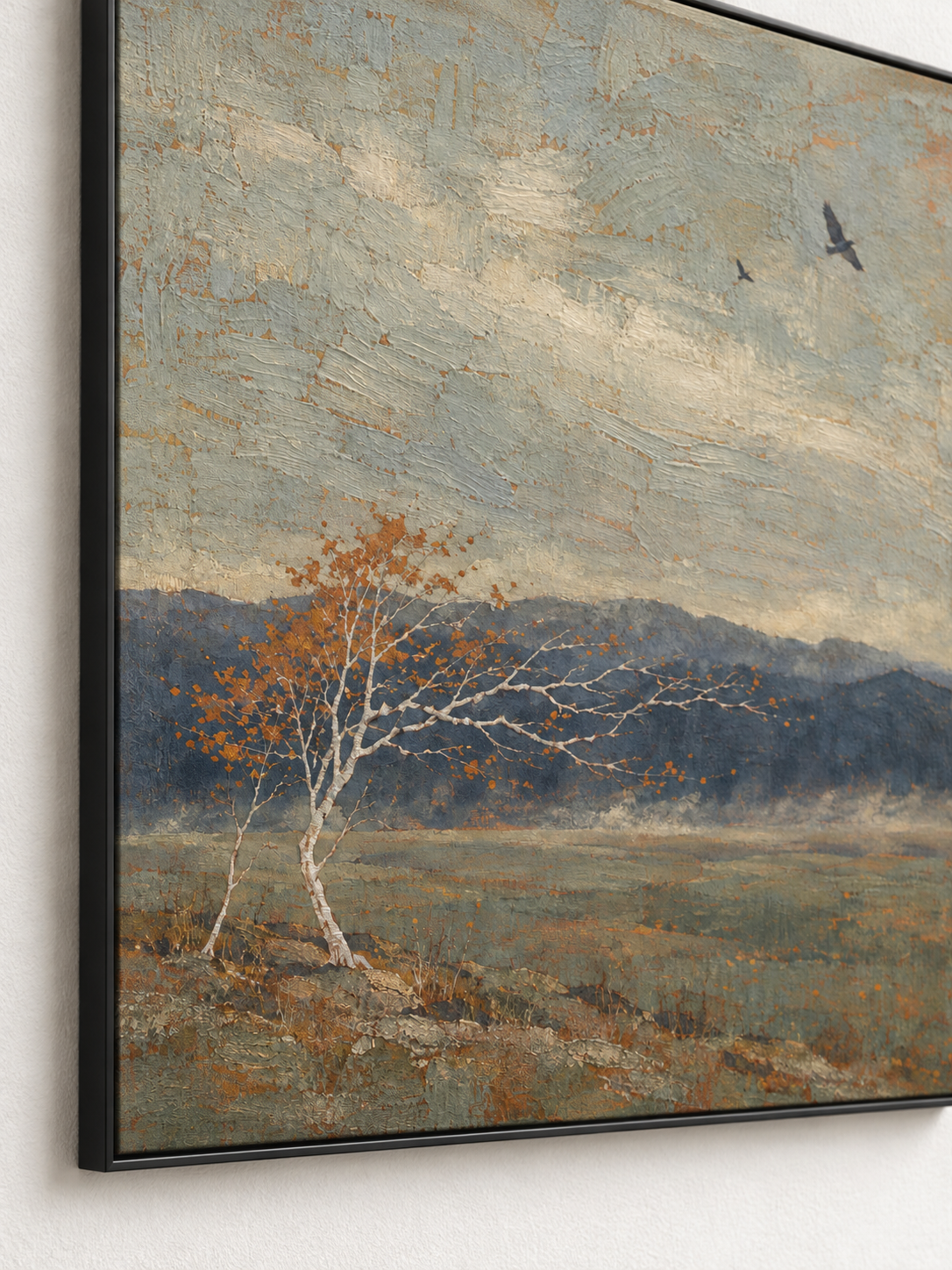 Neutral Windswept Tree And Birds Canvas Art For Quiet Modern Bedroom Decor