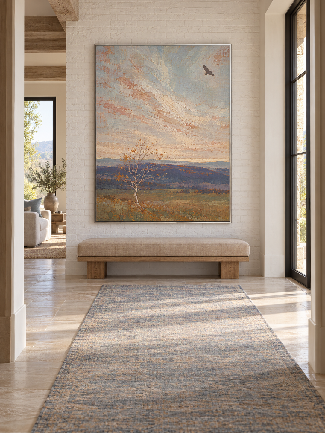 Autumn Stillness Textured Lone Birch Painting For Peaceful Modern Interiors