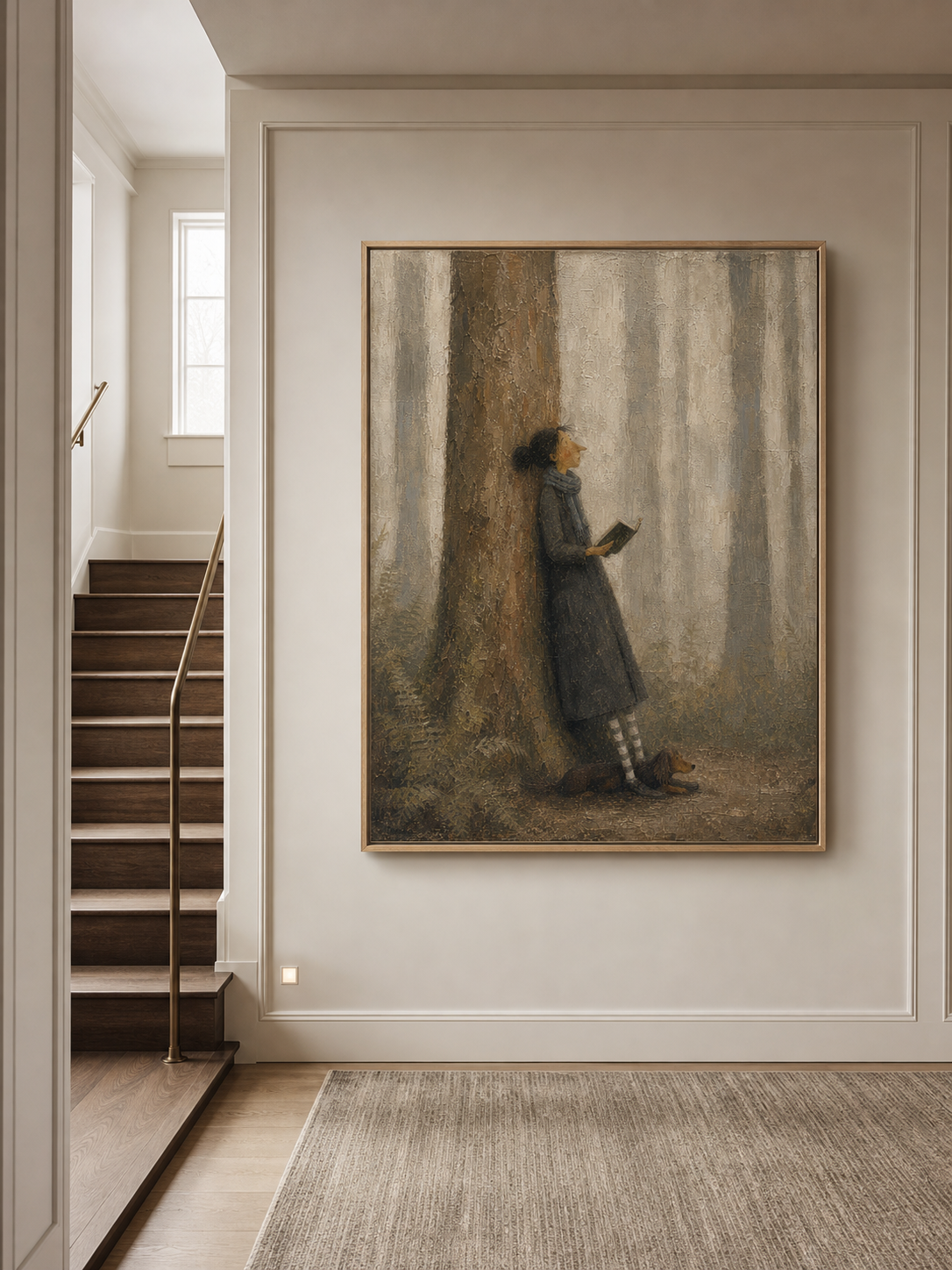 Large Hand Painted Traveler Oil Painting Original Person And Pet Travel Wall Art