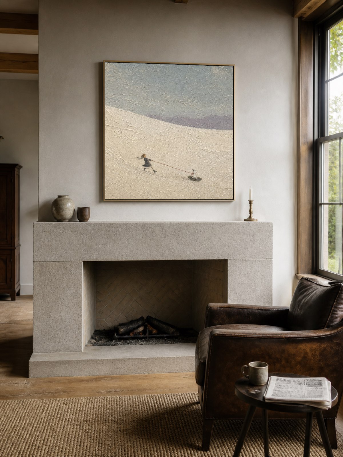 Whimsical Desert Adventure Painting With Textured Dunes For Modern Wall Art Decor