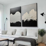 Set Of 2 Minimalist Canvas Painting White And Black Minimalist Acrylic Painting Black and White Abstract Art