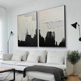 Minimalist White And Black Painting Large Black Wall Art Set of 2 White And Black Textured Wall Art