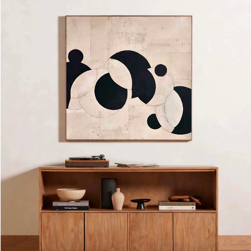 Beige Black Minimalist Painting Beige Plaster Textured Wall Art Beige Neutral Painting