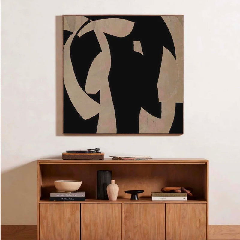 Beige And Black Minimalist Oil Painting Large Brown And Black Minimalist Abstract Painting