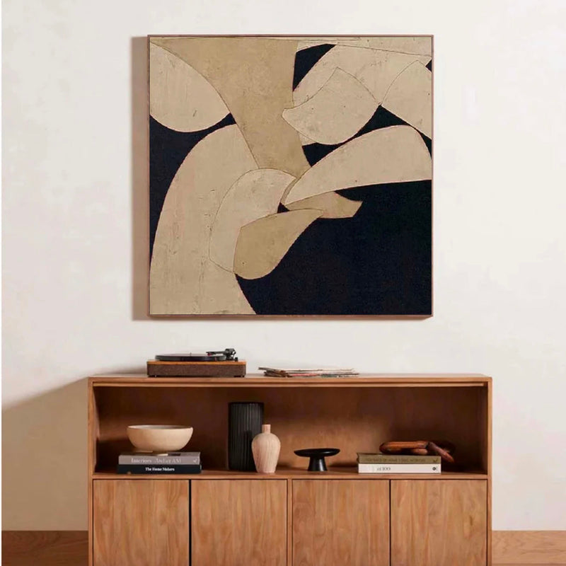  Neutral Beige & Black Painting On Canvas Large Minimalist Beige Canvas Painting