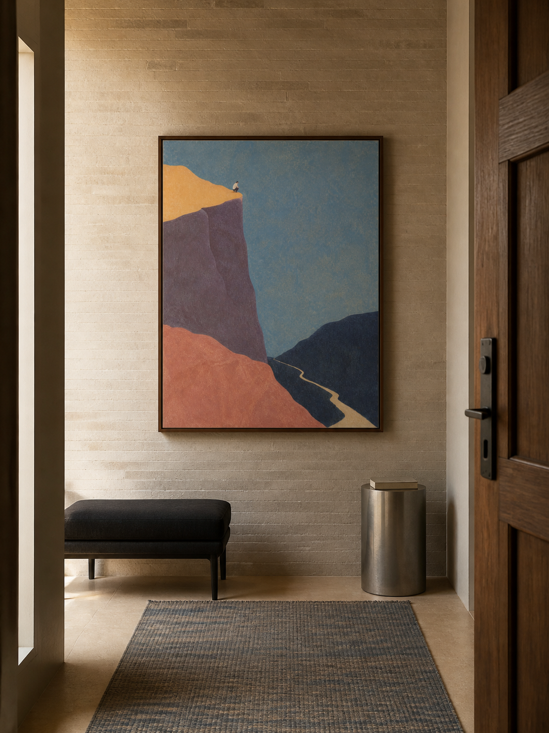 Abstract Canyon Landscape Hand-Painted Canvas Art With Figure