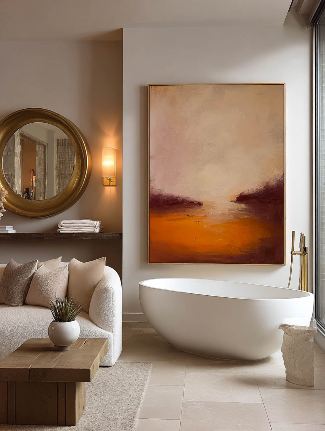 Minimalist Abstract Sunset Landscape Painting Handmade Abstract orange Landscape Wall Art Modern Sunset Oil Painting