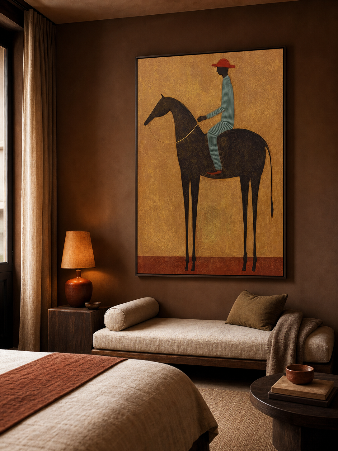 Vintage Horse And Rider Painting Original Art On Linen Canvas For Living Room Decor