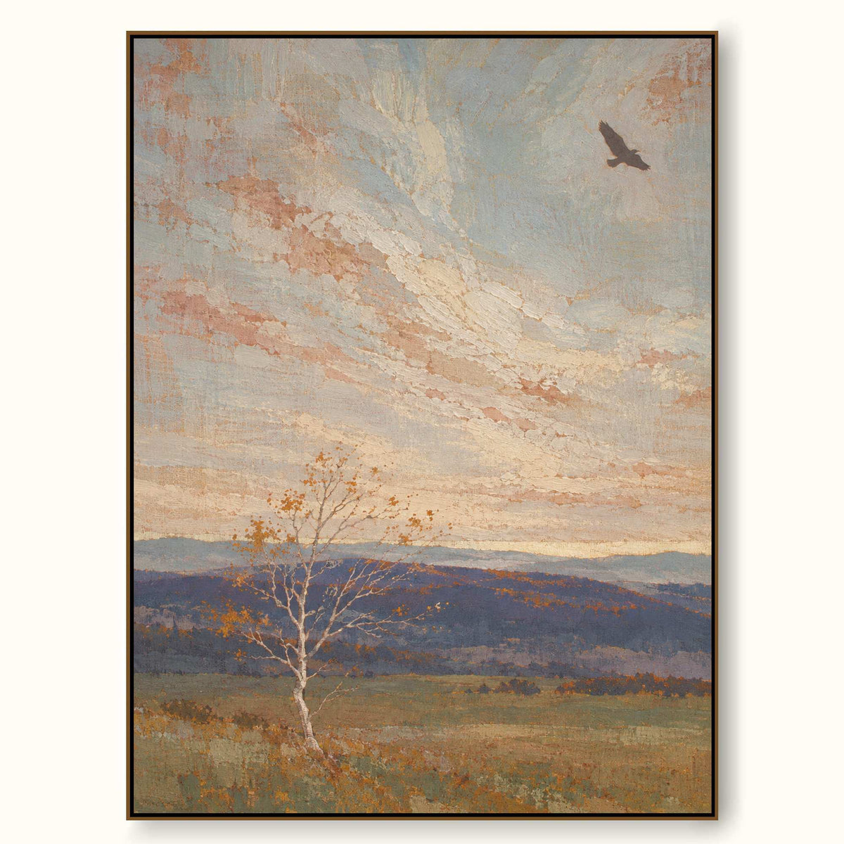 Autumn Stillness Textured Lone Birch Painting For Peaceful Modern Interiors