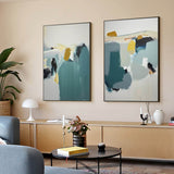 2 Piece Minimalist Abstract Landscape Painting Framed Green And Yellow For Living Room