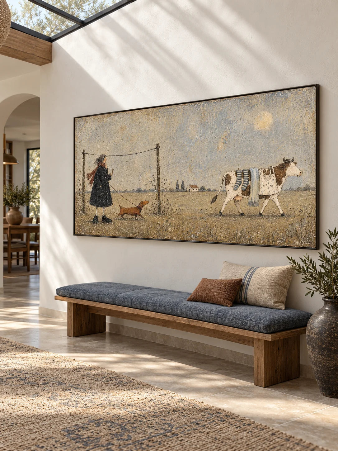 Whimsical Cow And Dachshund Hand-Painted Wall Art For Country Decor