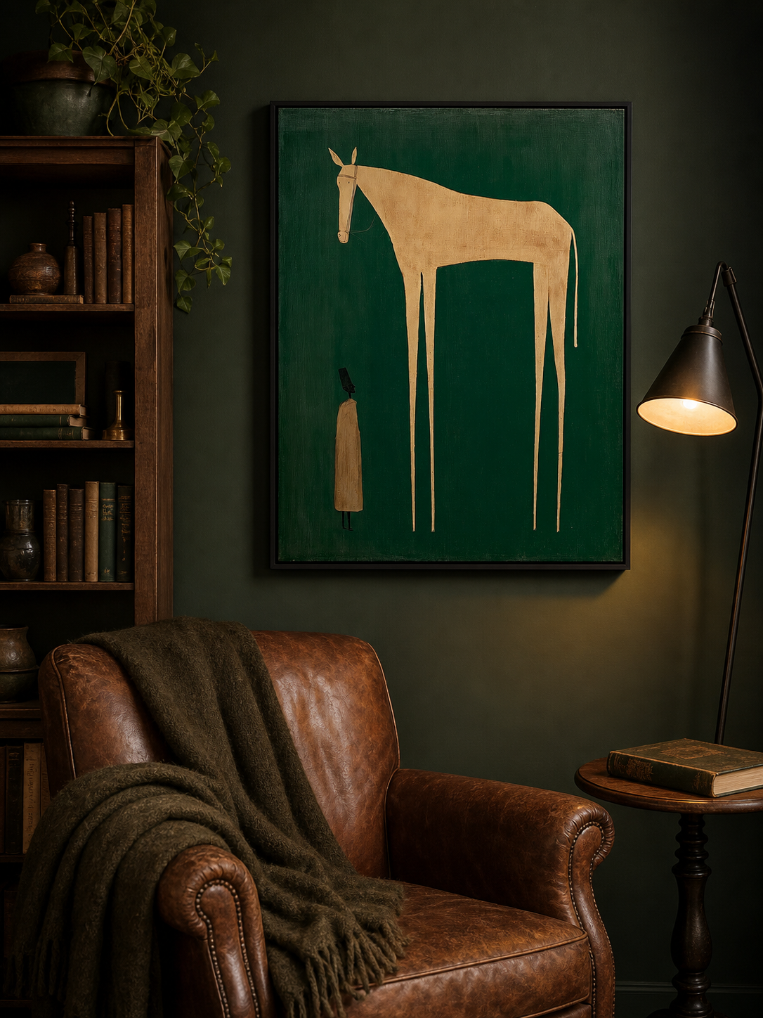 Unique Beige Horse And Figure Painting Original Canvas Art For Home Wall