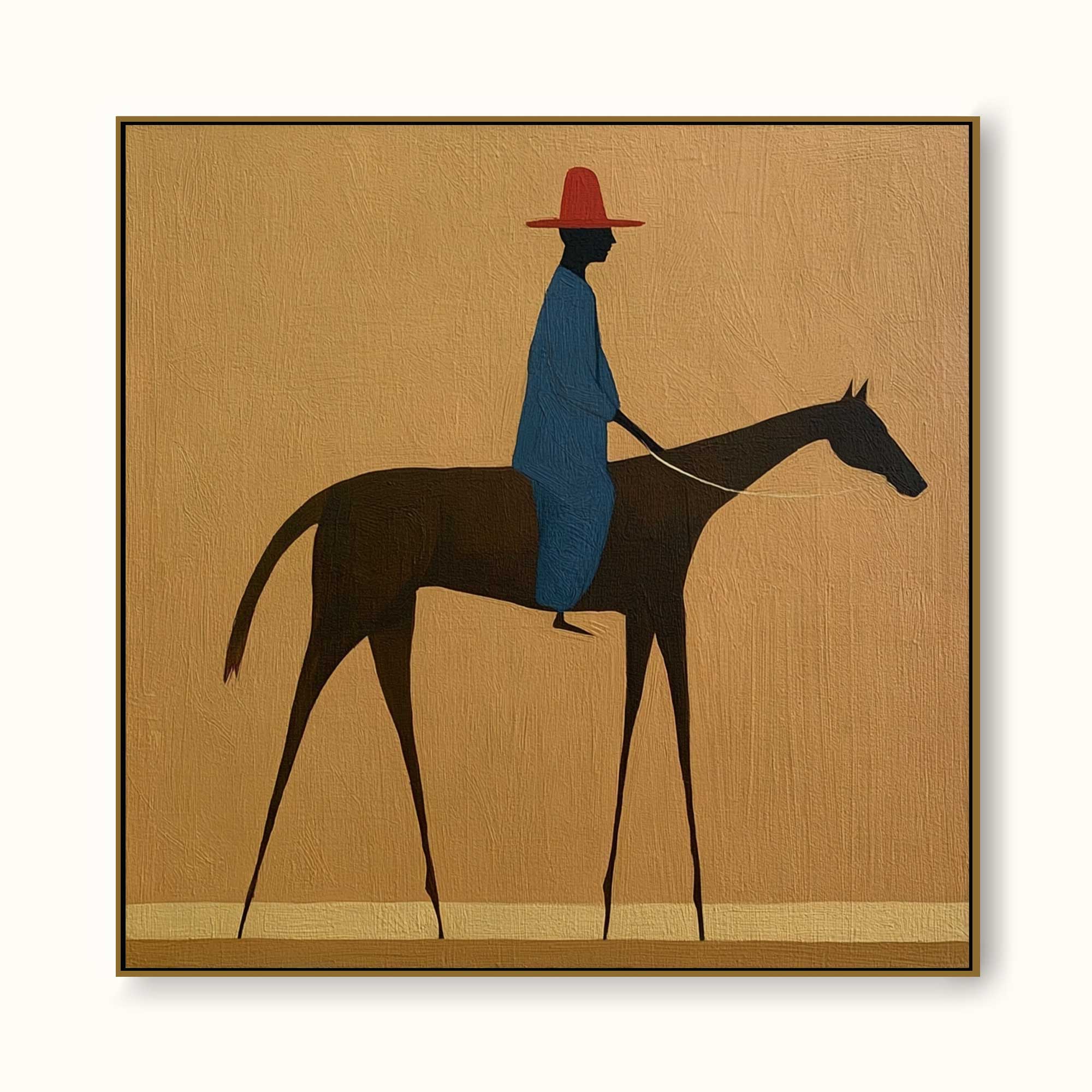 Vintage Style Horse And Rider Painting Original Canvas Art For Modern Living Room Decor