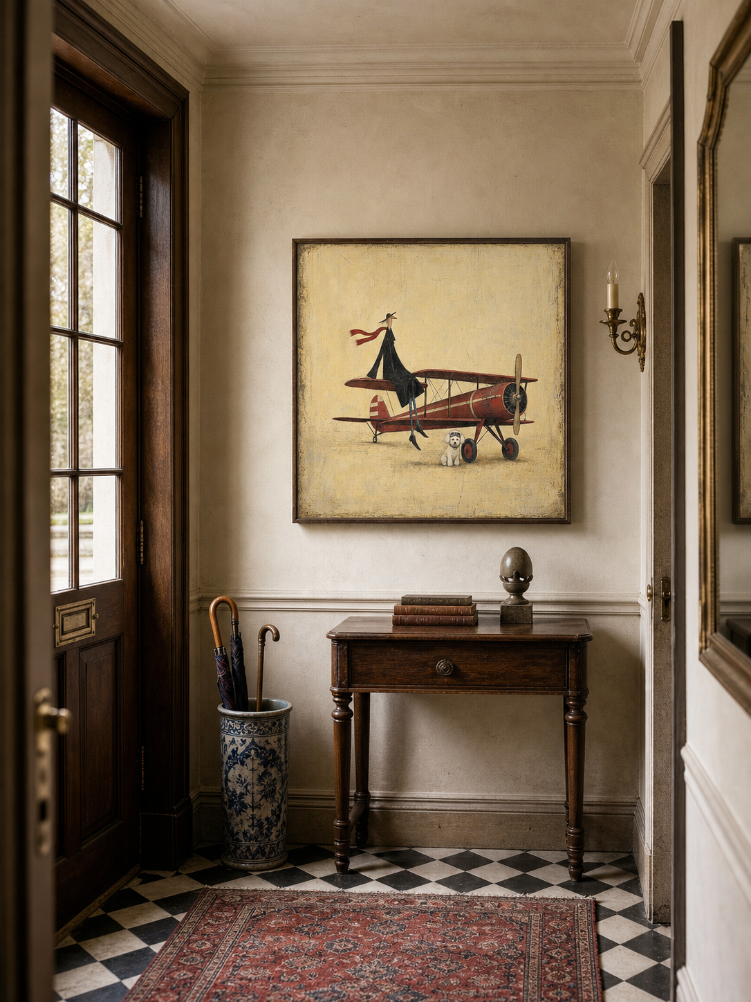 Original Surrealist Oil Painting Aviator Wall Art Handmade Canvas Vintage Airplane Fine Art