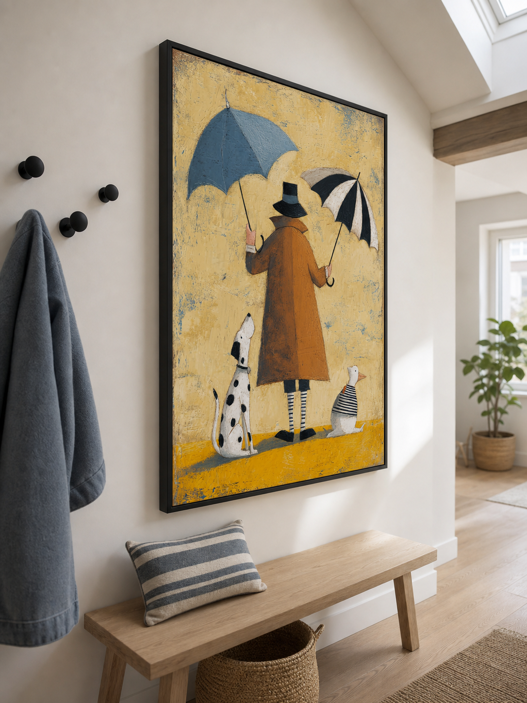 Whimsical Abstract Oil Painting With Dog And Duck In Square Format For Modern Home Decor