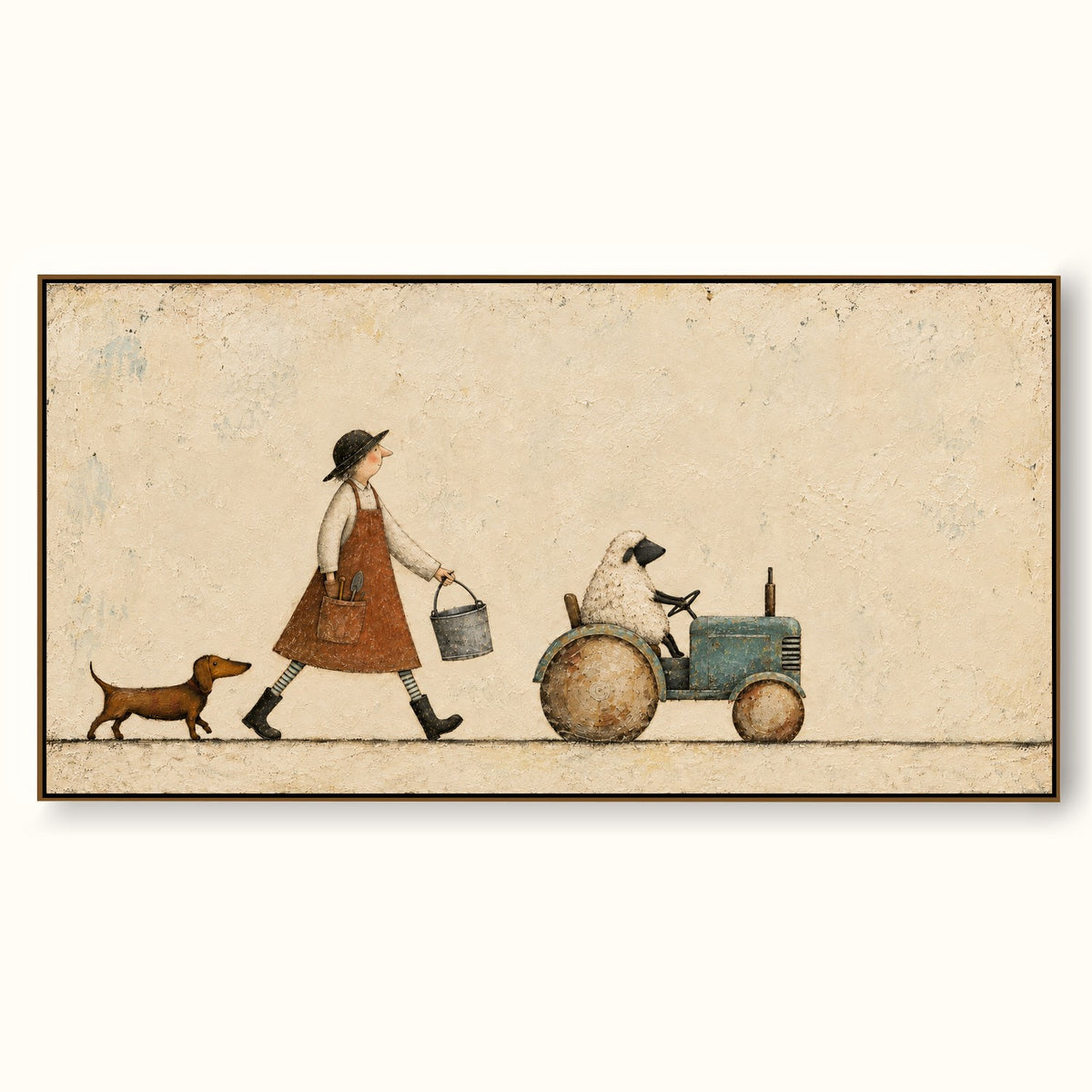 Hand Painted Country Life Wall Art Playful Minimalist Farm Animal Artwork Canvas