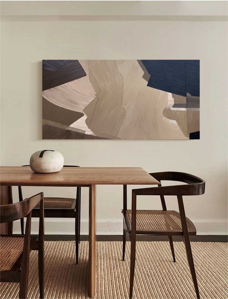 Large Abstract Minimalist Painting Acrylic Framed Oversized Brown And Black Minimal Canvas Art