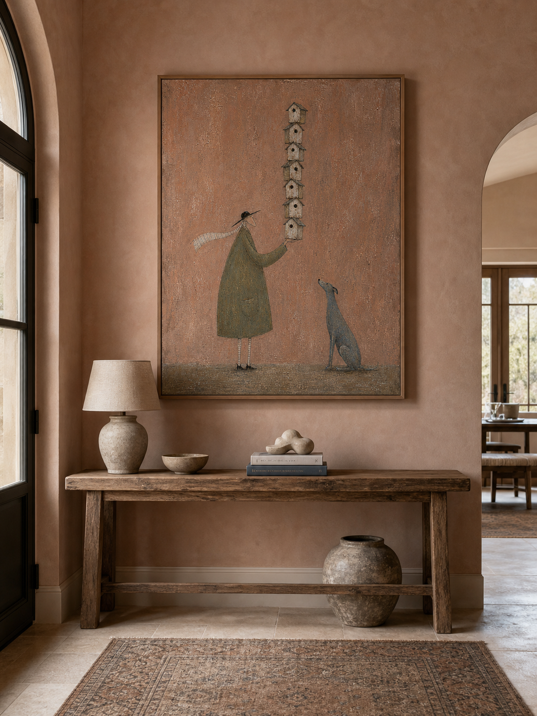 Vintage Style Wall Art Featuring Dog Companion And Earthy Tones