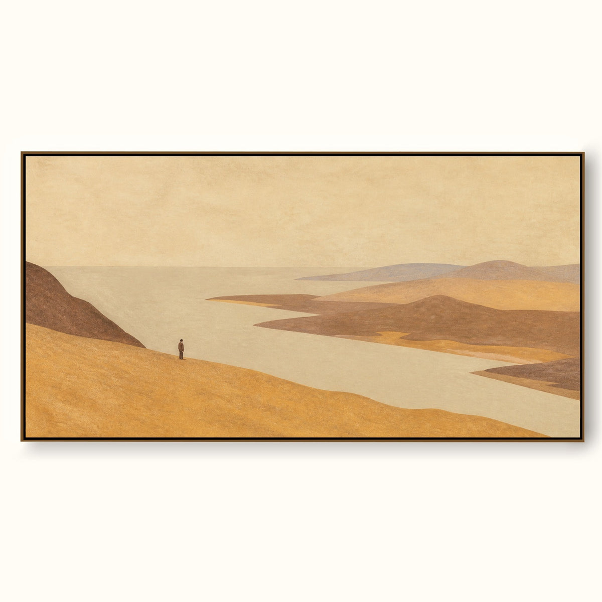 Panoramic Coastal Wall Art For Bedroom Golden Beige Abstract Landscape Painting