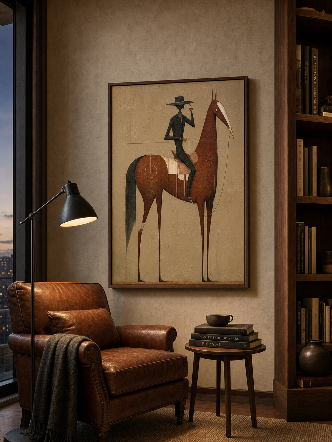 Vintage Equestrian Oil Painting Brown Horse Rider Vertical Canvas Wall Decor For Living Room
