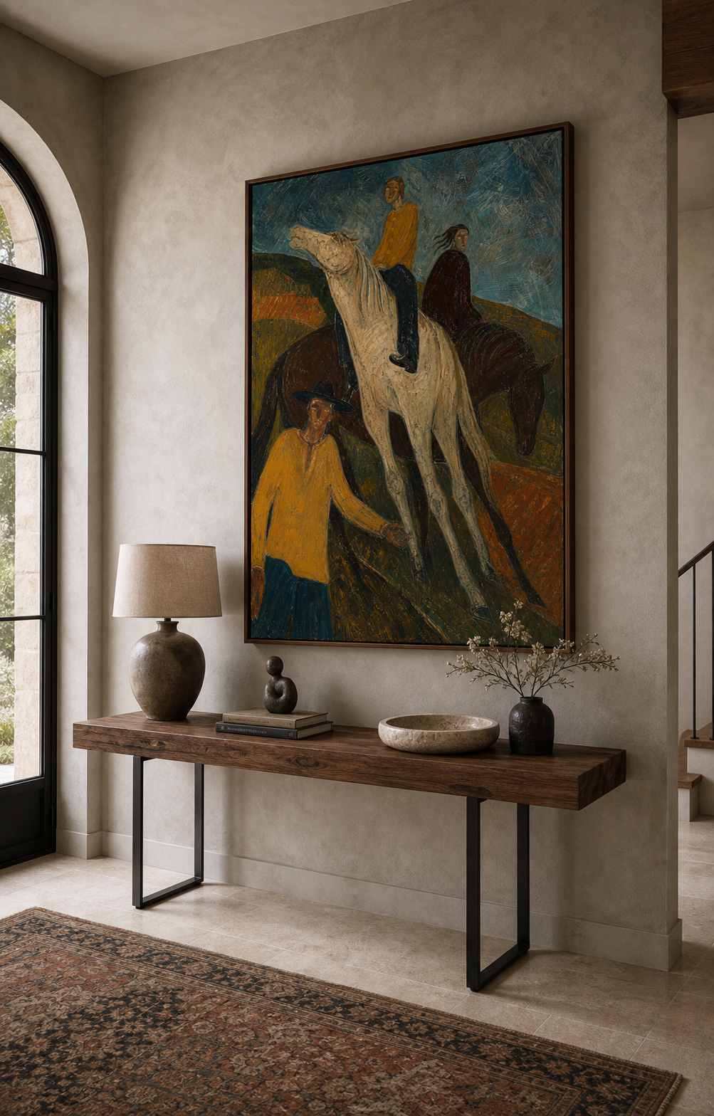 Original Western Horse Riders Oil Painting Large Textured Folk Equestrian Wall Art Canvas