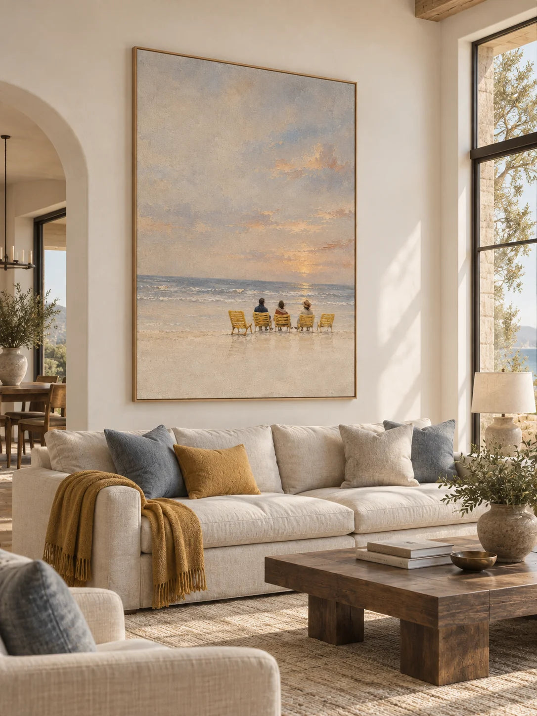 Calm Serene Minimalist Beach Canvas Art At Sunset For Modern Bedroom Decor