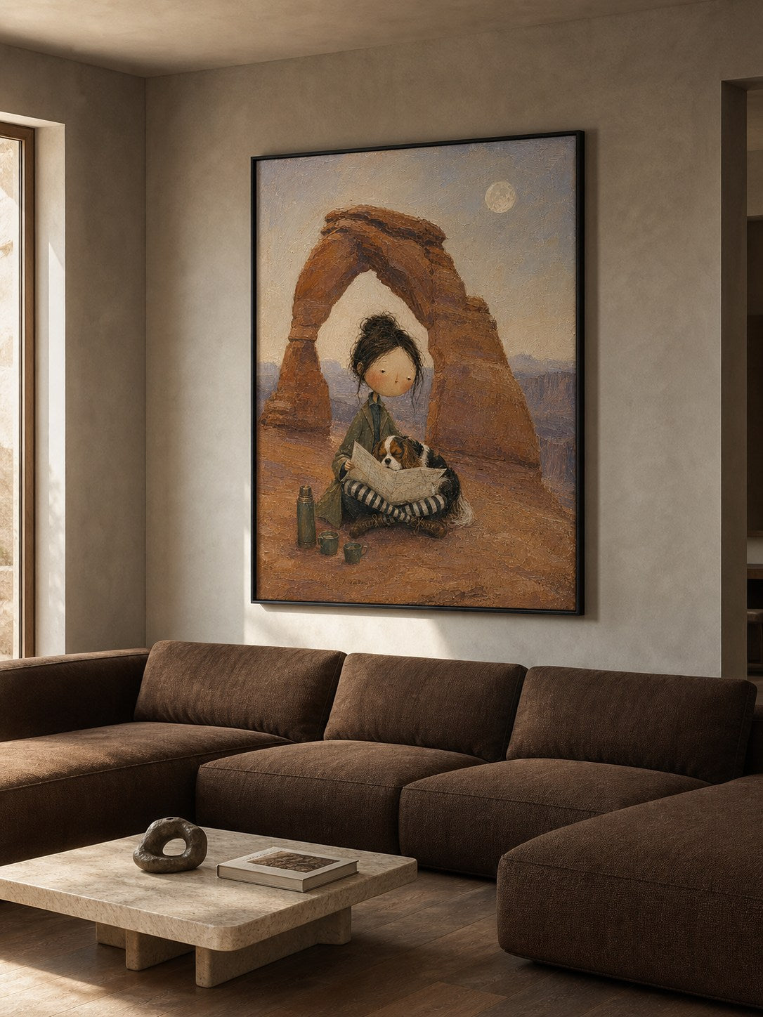 Hand Painted National Park Travel Art Southwest Canyon Girl And Dog Painting