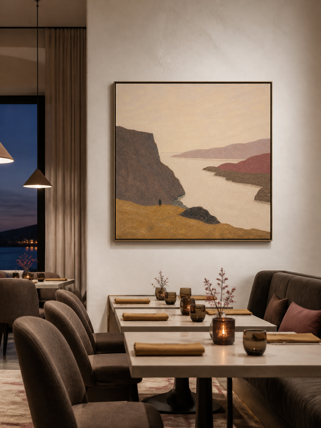 Ochre And Mauve Coastal Canvas Wall Art For Warm Contemporary Interiors