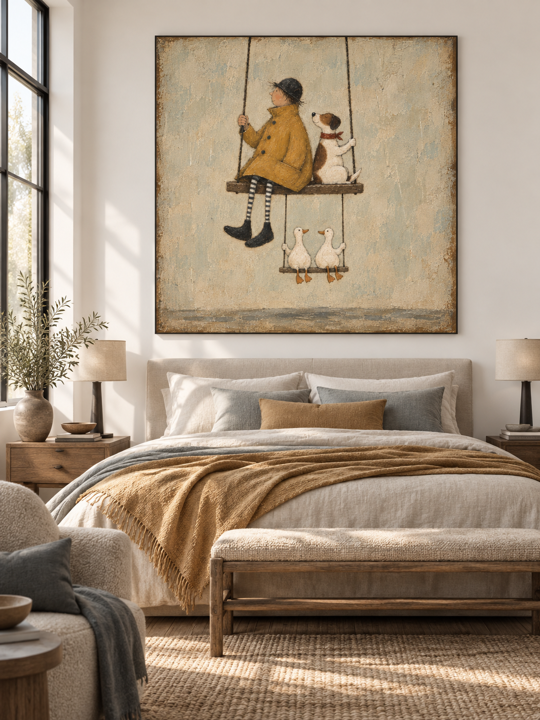 Gentle Swing Companionship Canvas Art With Dog And Ducks For Nursery Decor