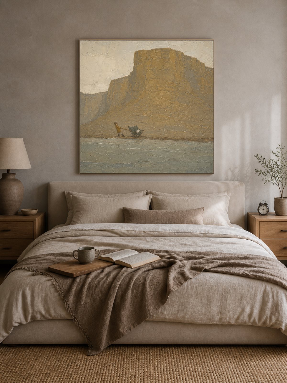 Vintage Abstract Mountain Wall Art Hand Painted Large Pet Travel Canvas Art