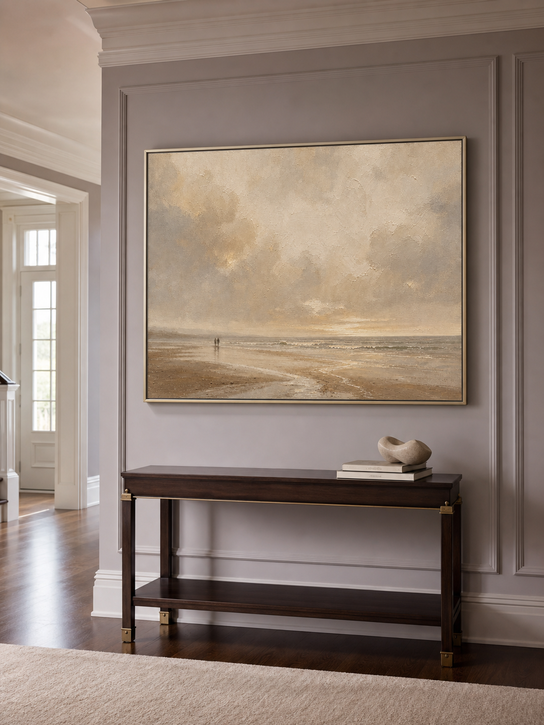 Minimalist Neutral Beach Oil Painting Large Vintage Ocean Canvas Art