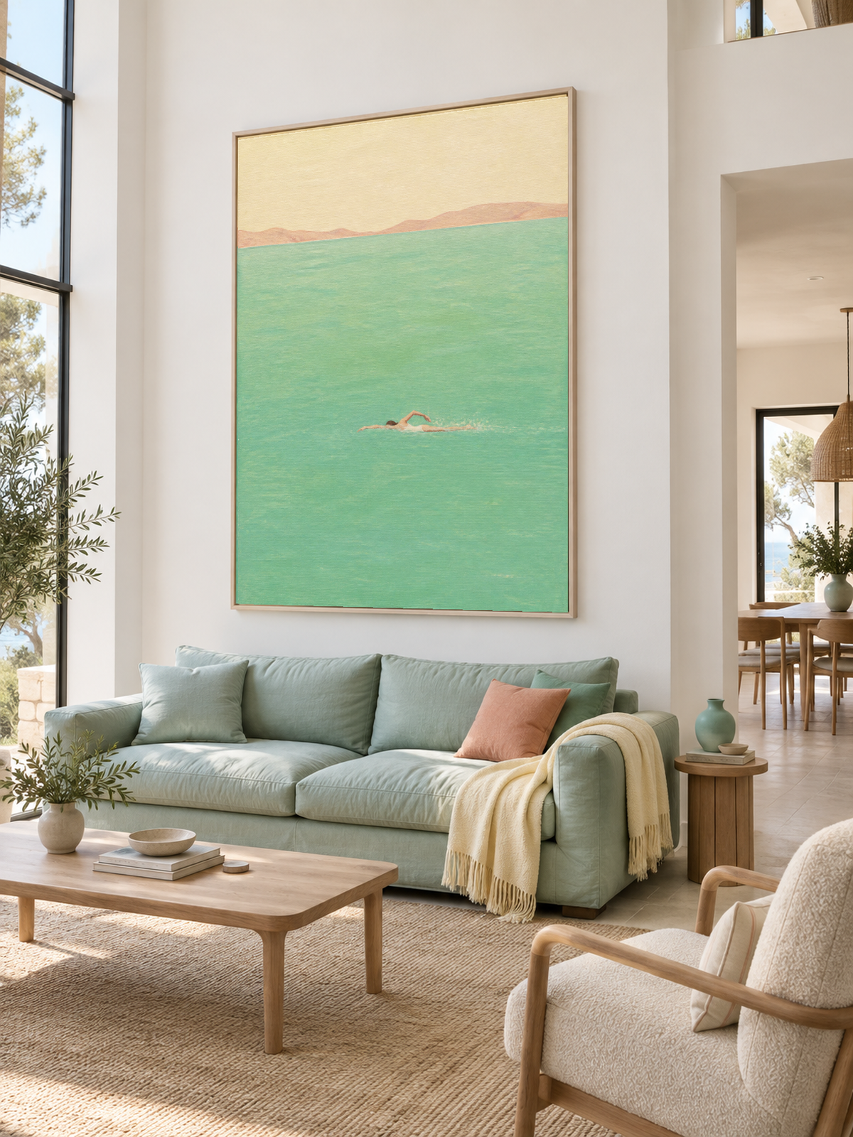 Mint Turquoise Swimming Wall Art For Calm Modern Home Bedroom Interiors