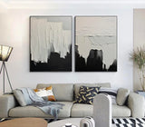 Minimalist White And Black Painting Large Black Wall Art Set of 2 White And Black Textured Wall Art