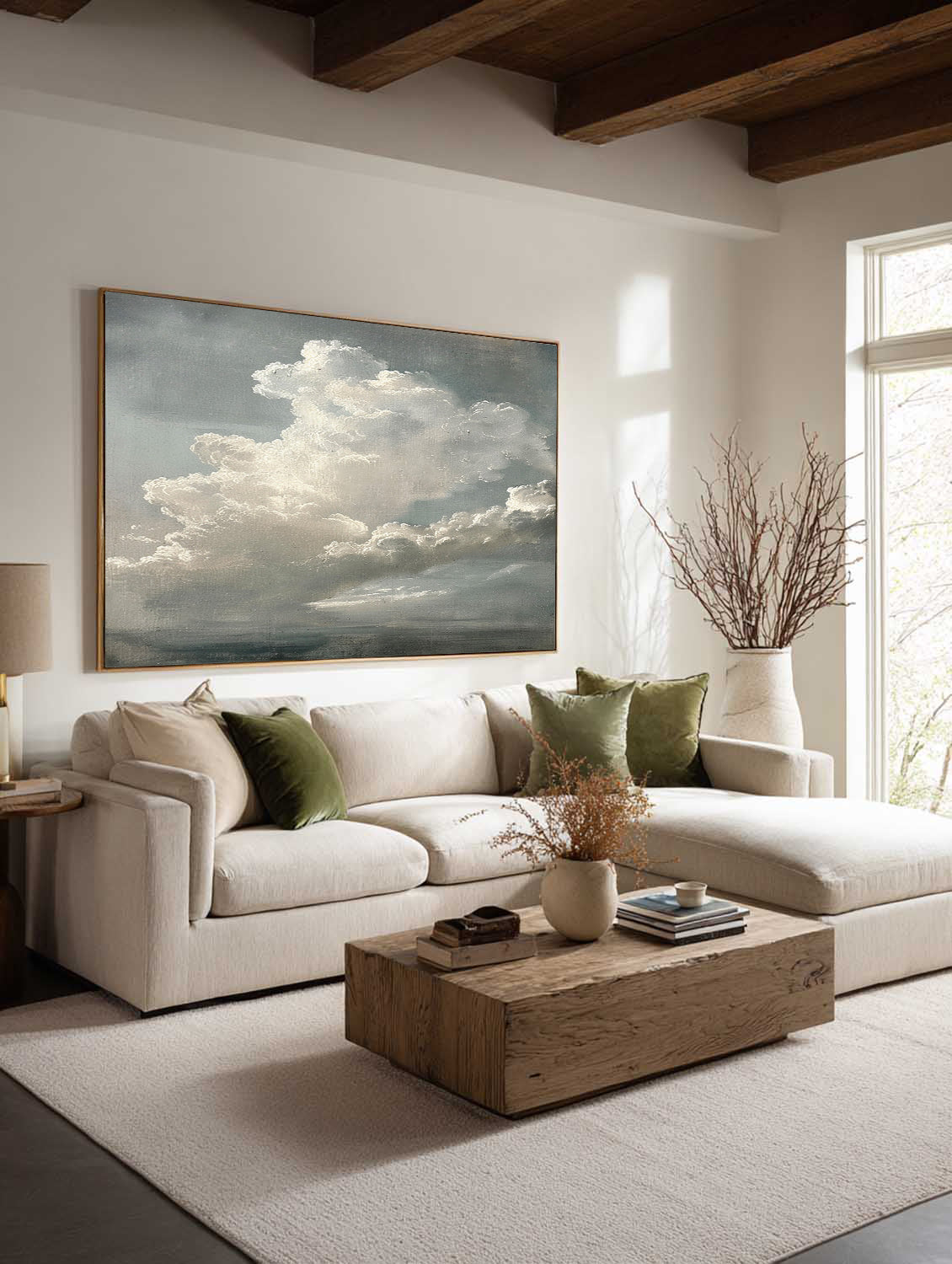 Horizontal Vintage Cloud Painting For Over The Bed Sanctuary Modern Serenity Art