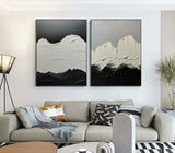 Set Of 2 Minimalist Canvas Painting White And Black Minimalist Acrylic Painting Black and White Abstract Art