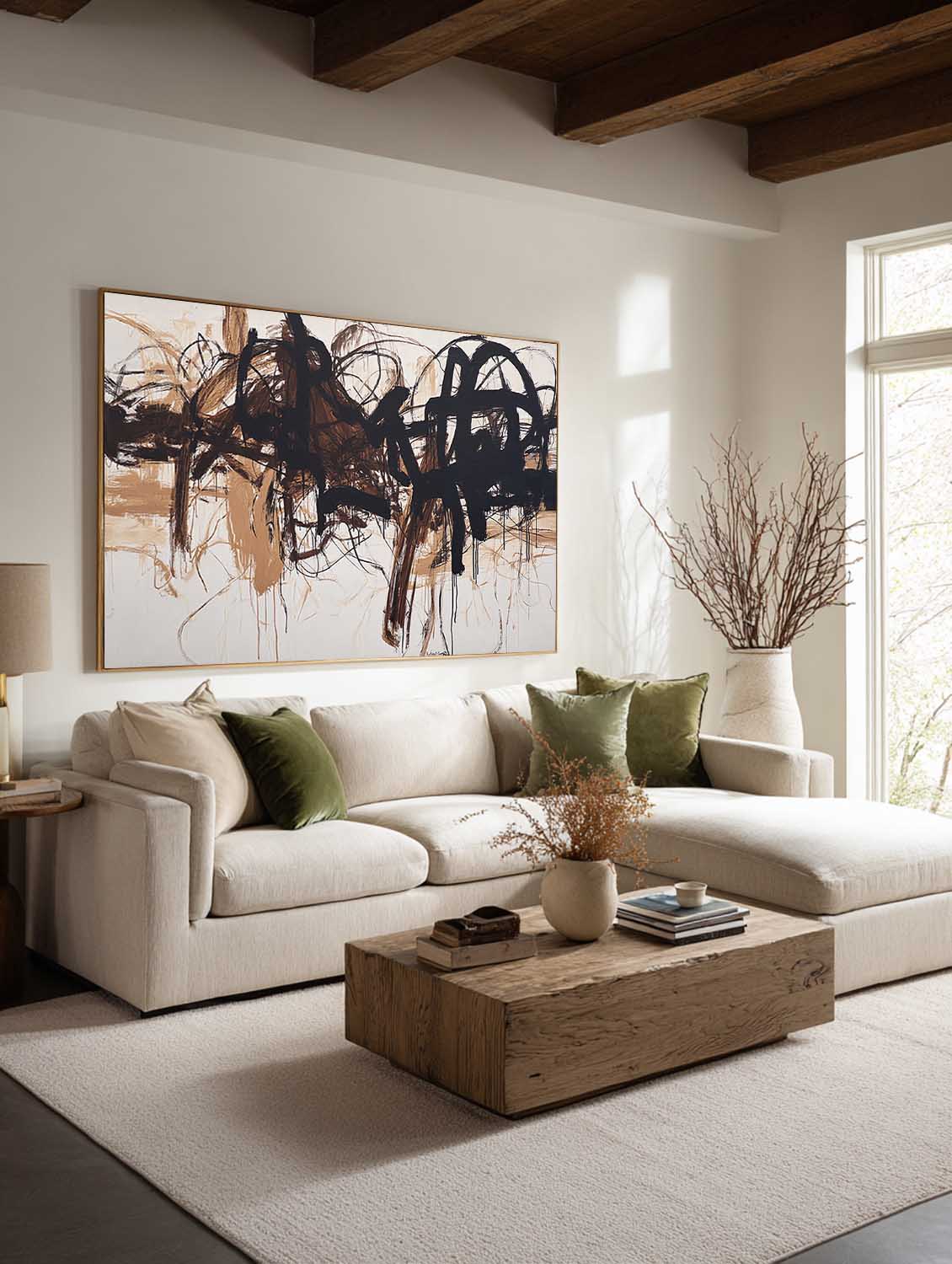 Horizontal Beige Abstract Line Art Painting Large Beige Minimalist Canvas Wall Art Minimalist Horizontal Abstract Line Wall Art