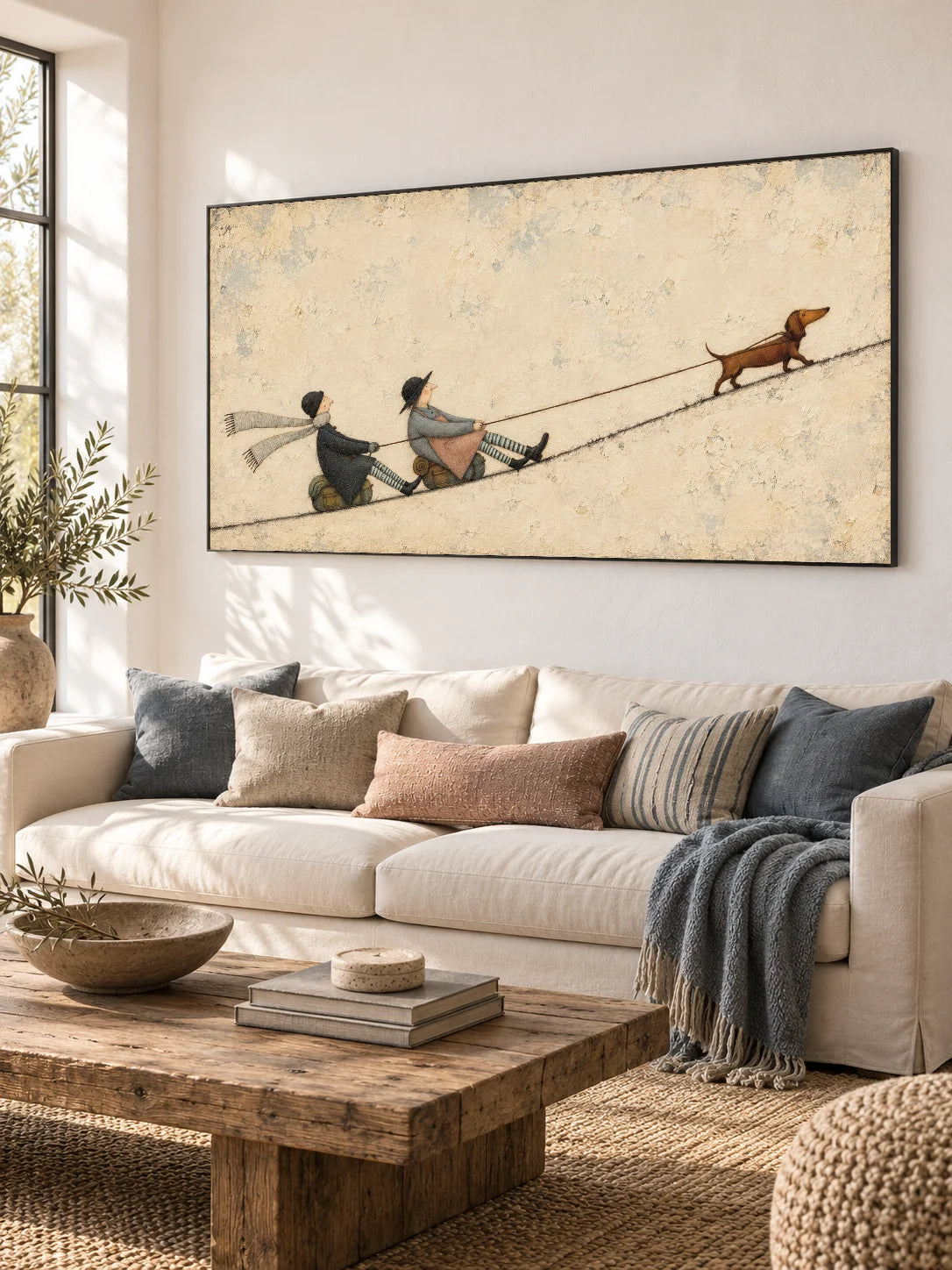 Hand-Painted Dachshund And Friends Canvas Wall Art With Beige Textured Background