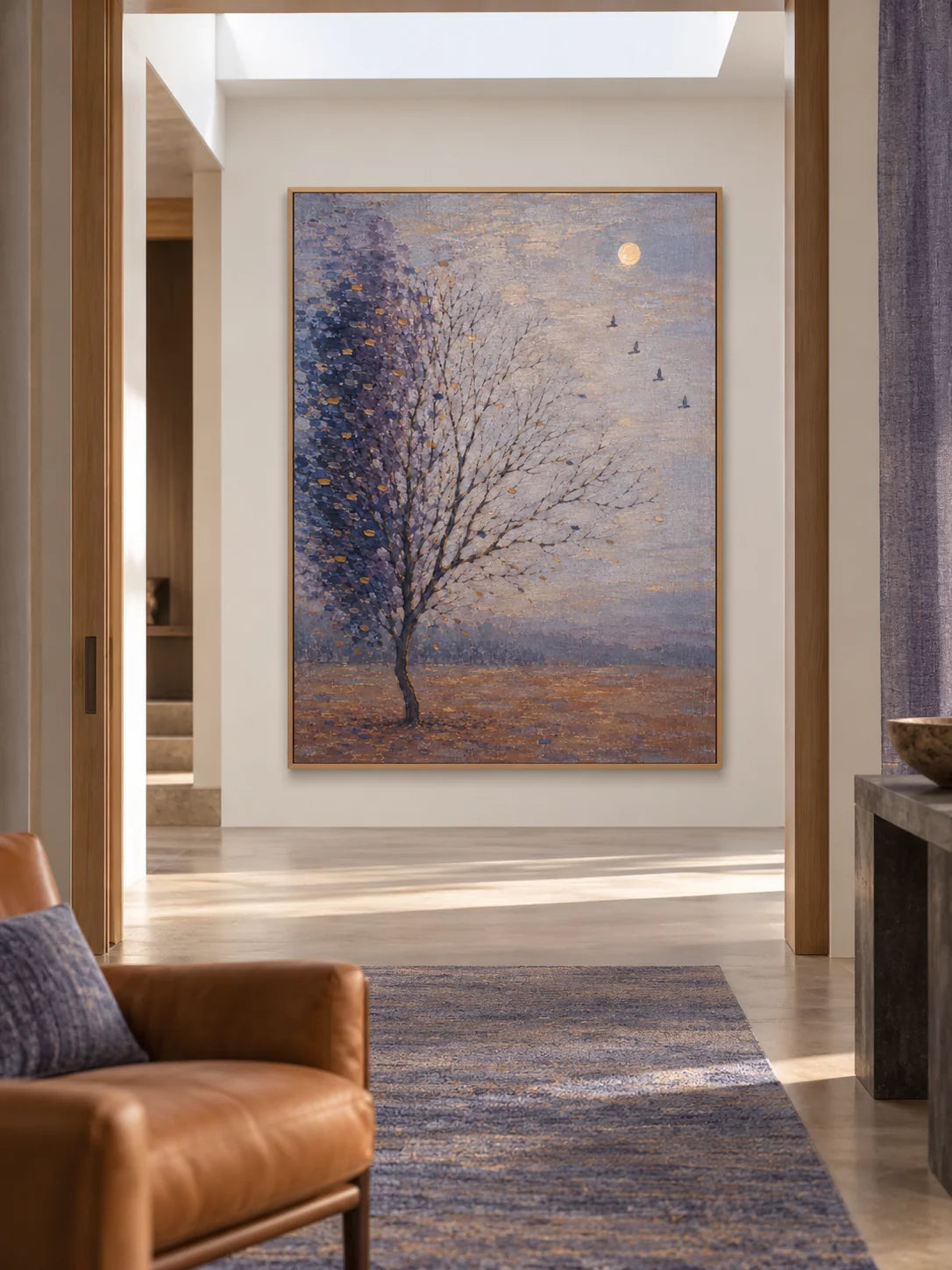 Hand Painted Moon And Tree Wall Art Large Modern Country Landscape Artwork Canvas
