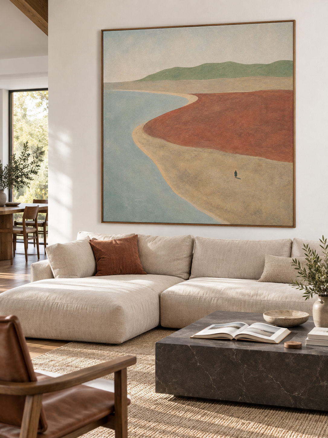 Minimalist Terracotta Shore Landscape Wall Art For Modern Bedroom Decor