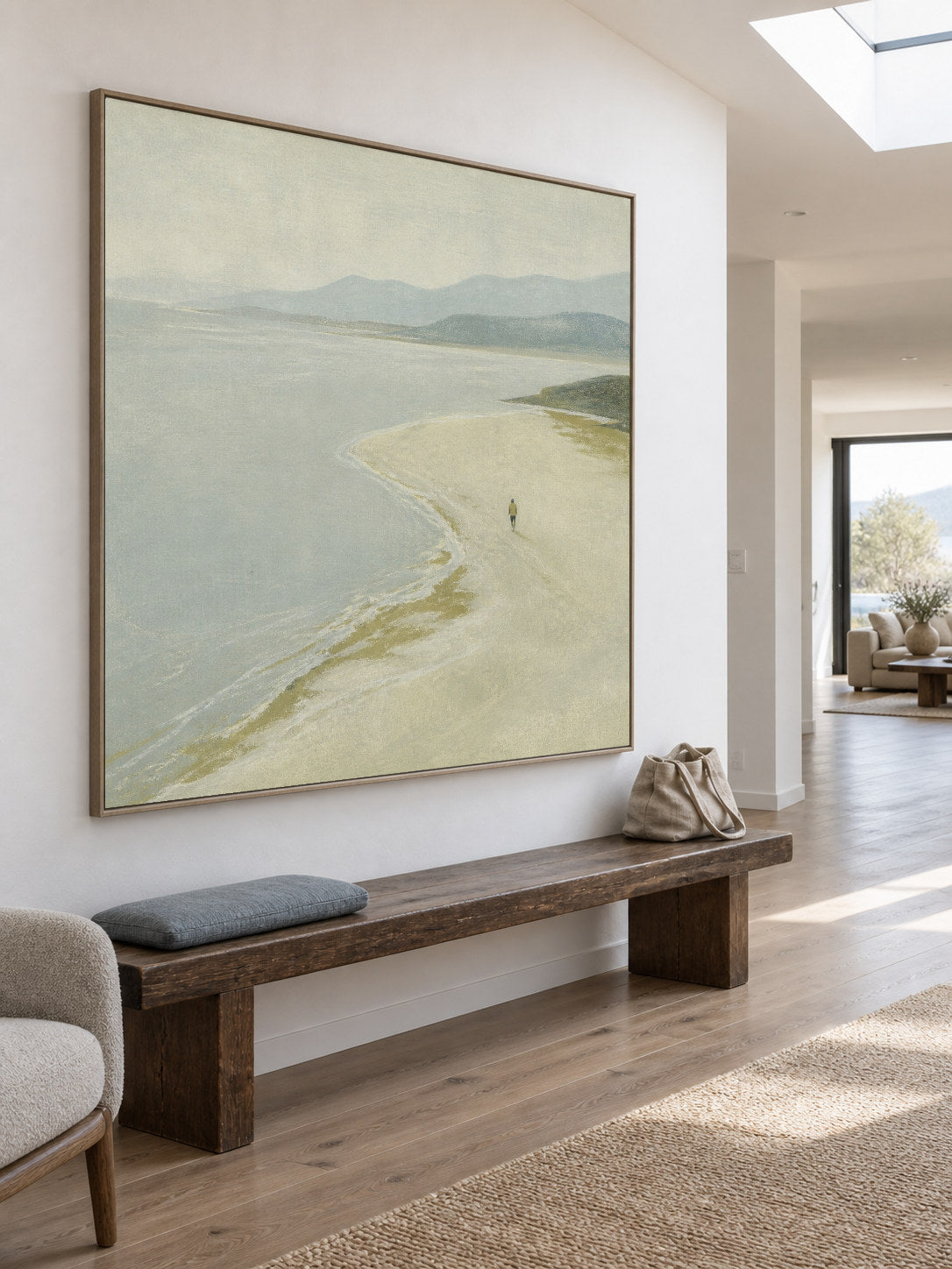Minimalist Coastal Art Original Canvas Painting Of Solitary Figure In Natural Landscape Setting