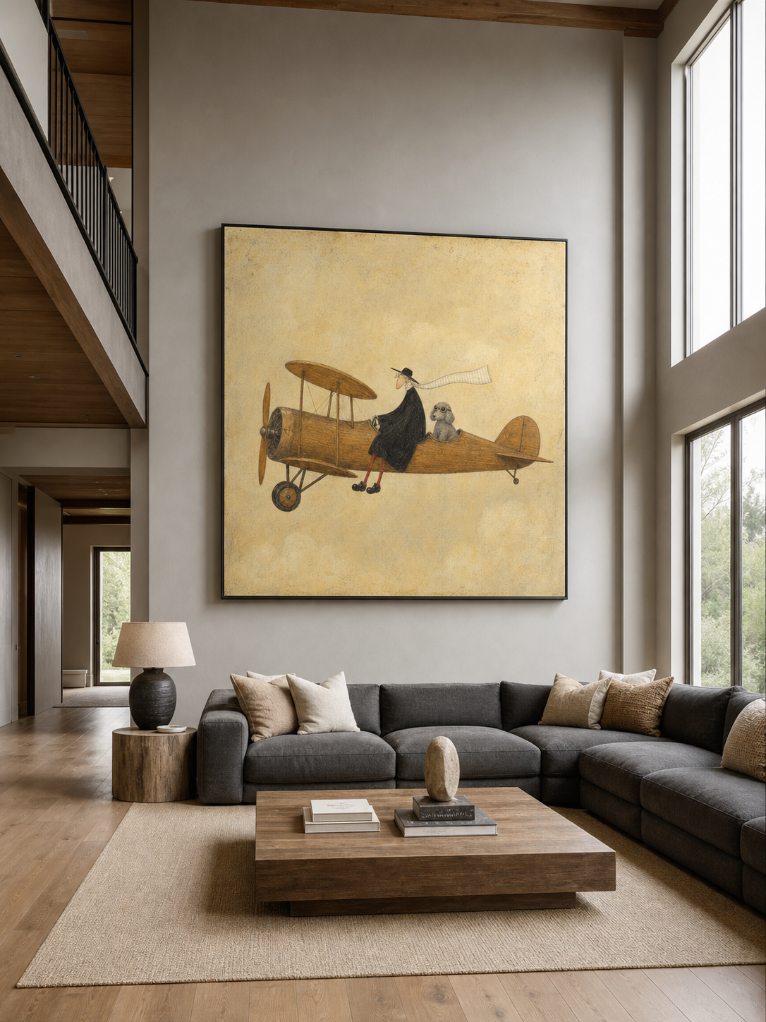 Whimsical Pilot And Dog Aviation Painting Vintage Style Art For Home Decor