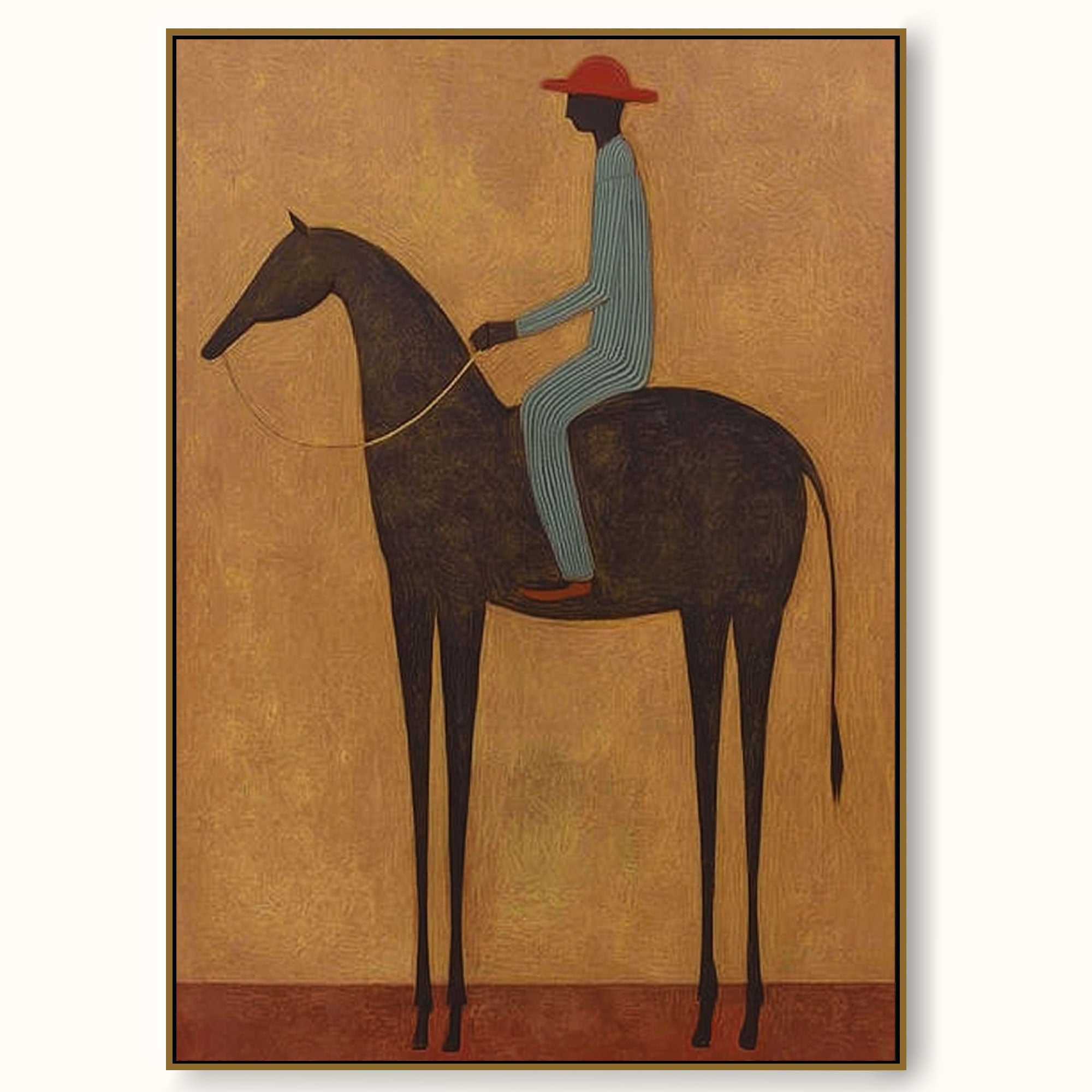 Vintage Horse And Rider Painting Original Art On Linen Canvas For Living Room Decor
