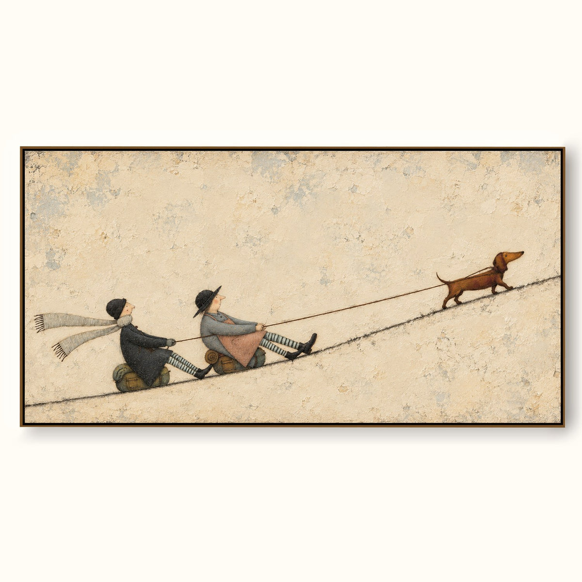 Hand-Painted Dachshund And Friends Canvas Wall Art With Beige Textured Background